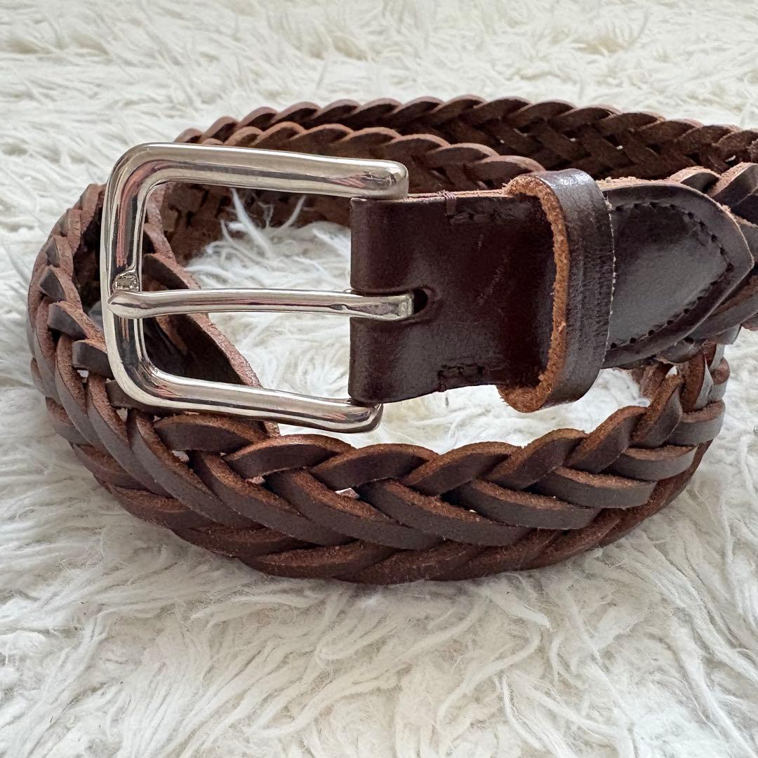良品　Whitehouse Cox/レザーメッシュベルト/75/30 ブラウン
