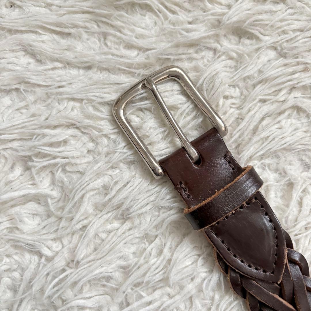 良品　Whitehouse Cox/レザーメッシュベルト/75/30 ブラウン