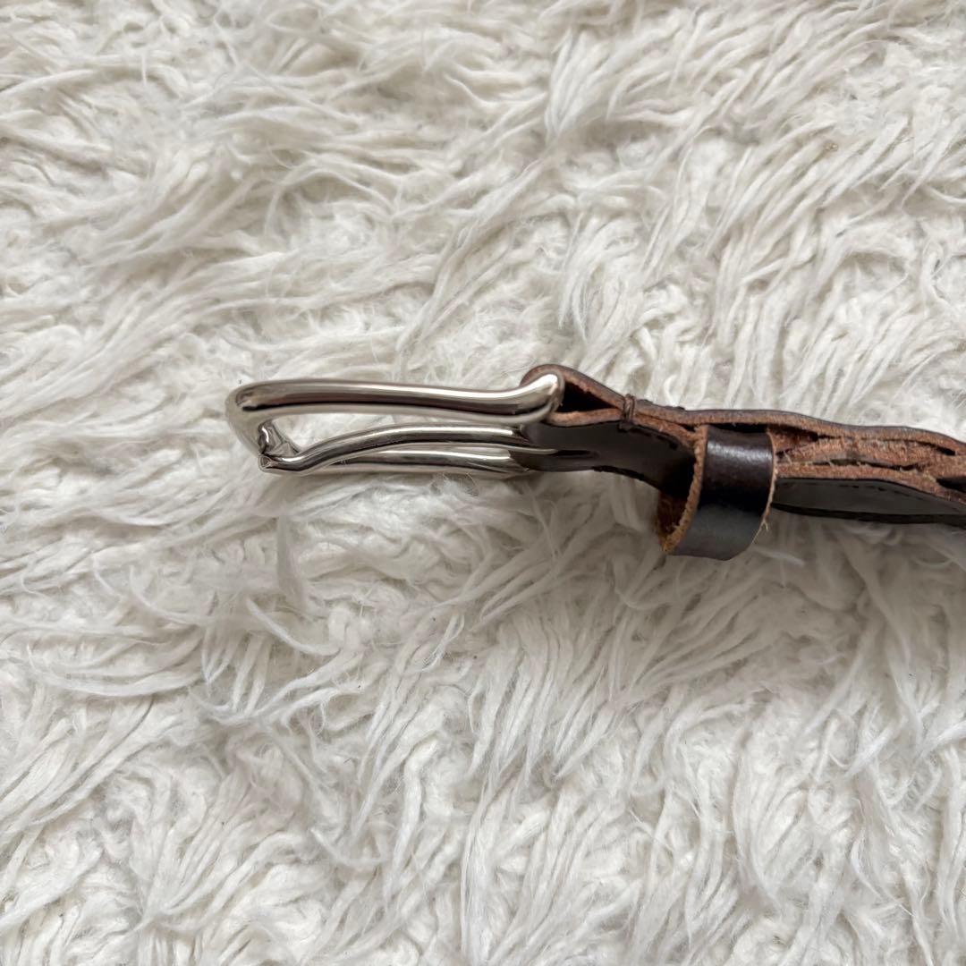 良品　Whitehouse Cox/レザーメッシュベルト/75/30 ブラウン