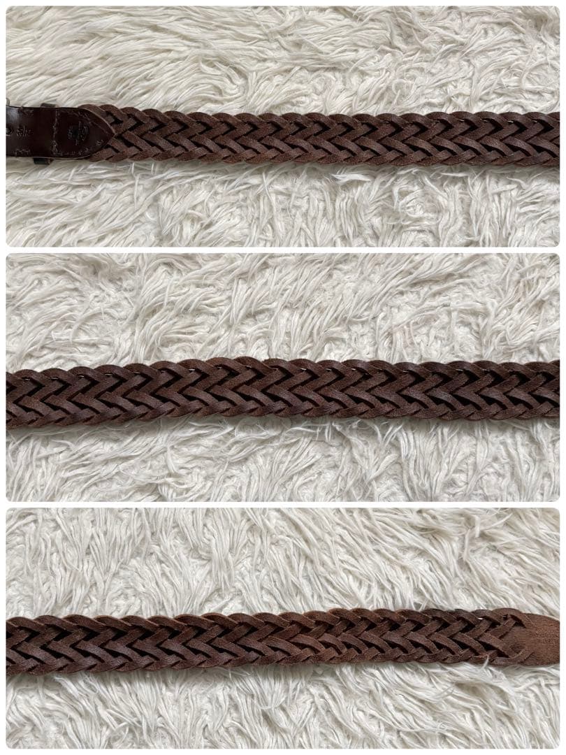 良品　Whitehouse Cox/レザーメッシュベルト/75/30 ブラウン