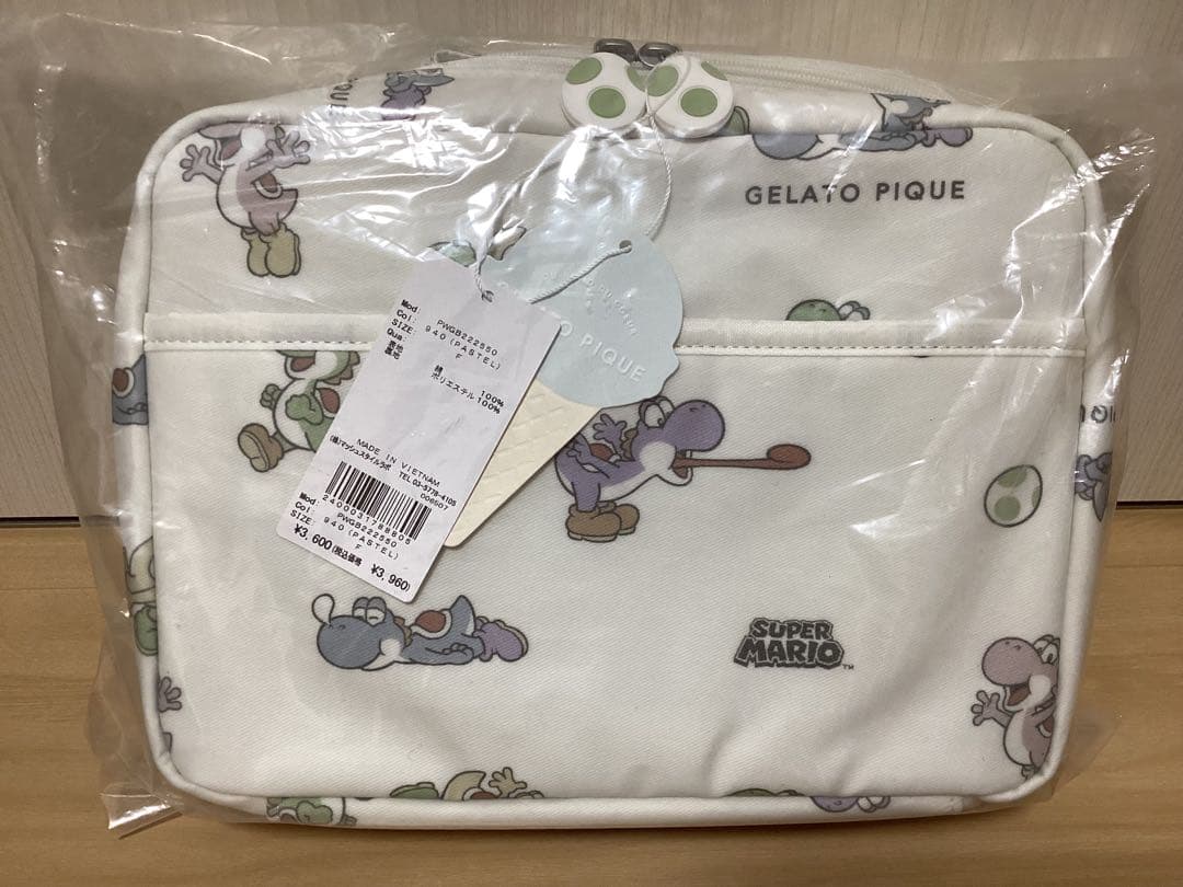 新品未使用　ジェラートピケ スーパーマリオ　ヨッシー柄おむつポーチ