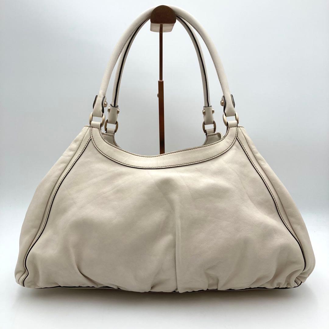 ふぉん✨GUCCI アビー トートバッグ 本革 アイボリー 大容量 ロゴ