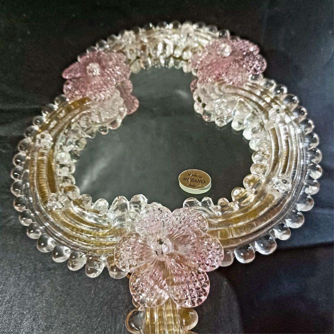 MURANO GLASS ITALY 34㎝ ムラノ ハンドミラー 手鏡