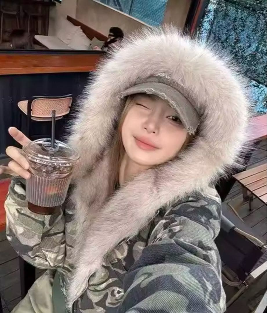 迷彩柄ファージャケット　パーカー　カモフラ　韓国　L