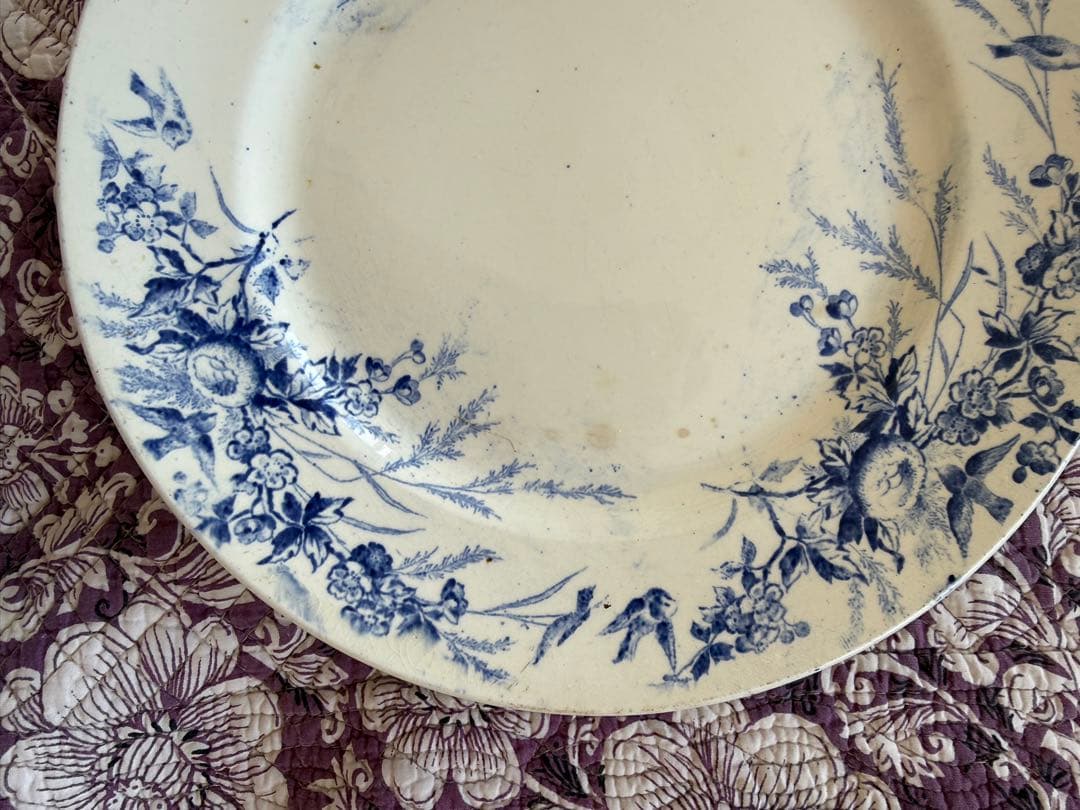 フランスアンティーク陶器クレイユモントローlinotte平皿プレート.g