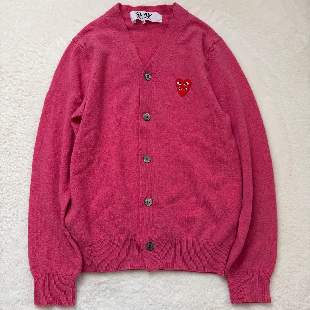 PLAY コムデギャルソン ダブルハート カーディガン S ピンク