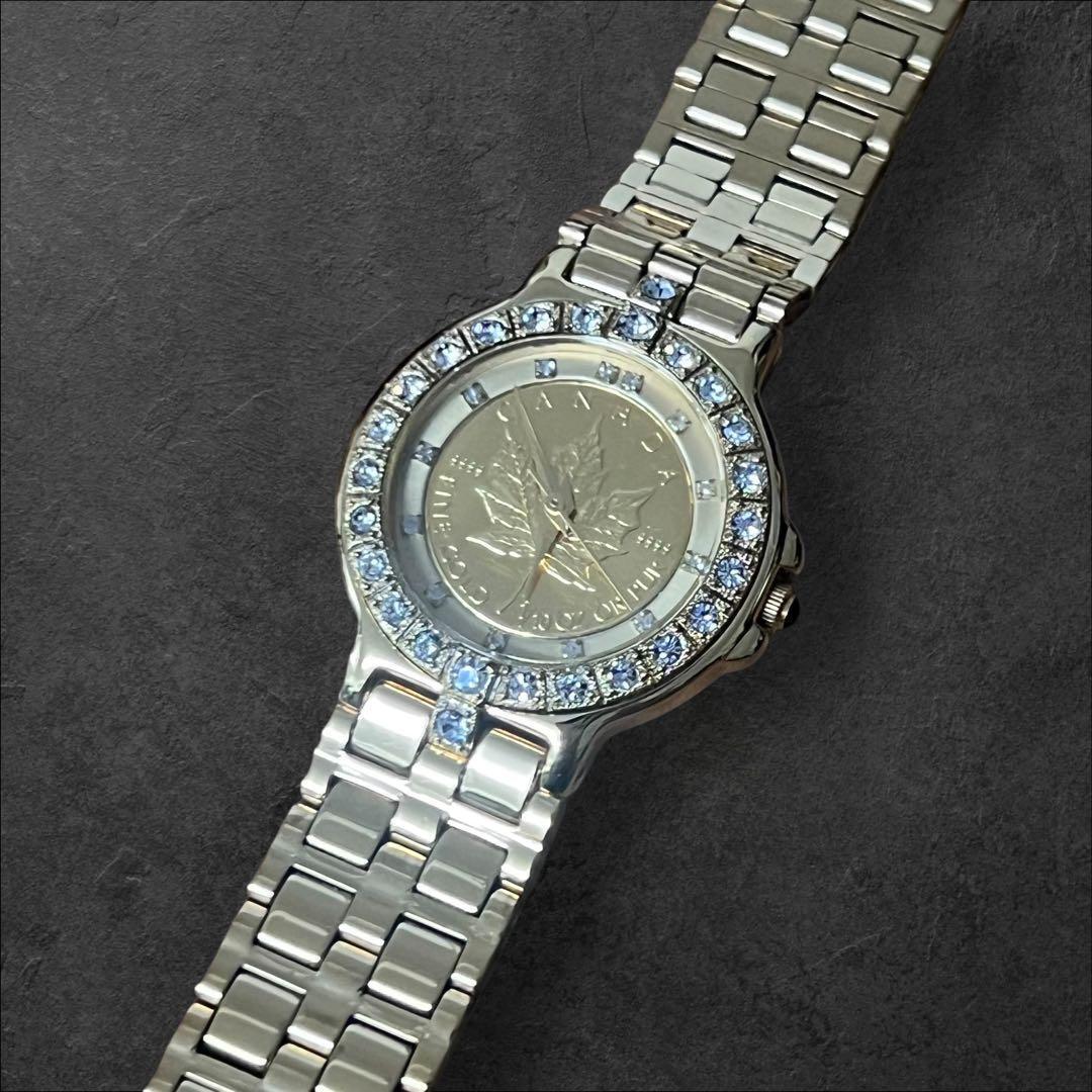 ELGIN メイプルリーフ金貨 腕時計 天然ダイヤモンド 稼働中