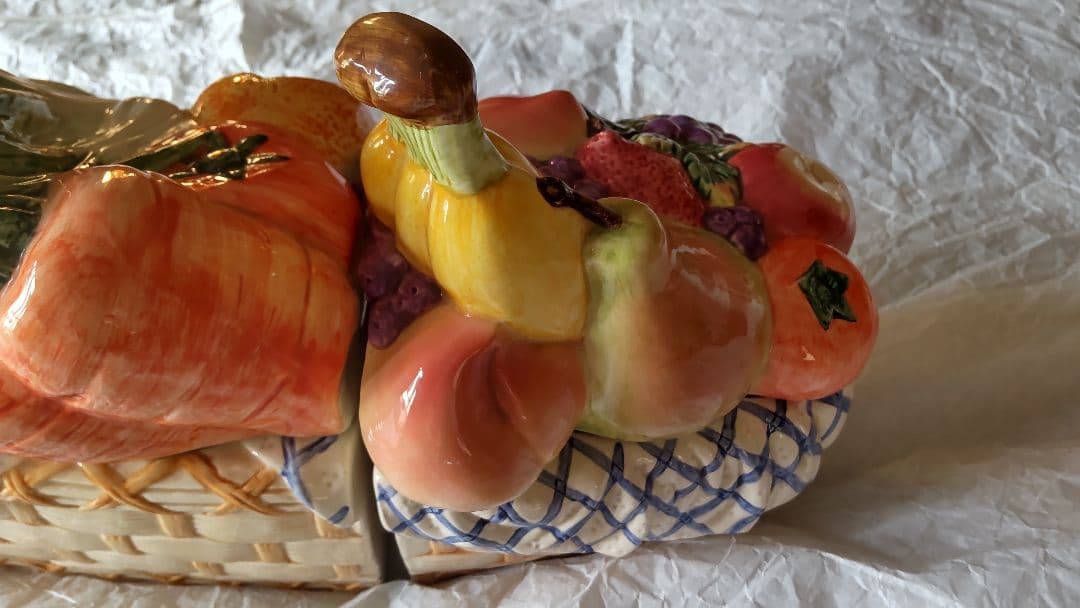 フルーツ キャニスター 陶器 3連 アンティーク レトロ イタリア 保存容器