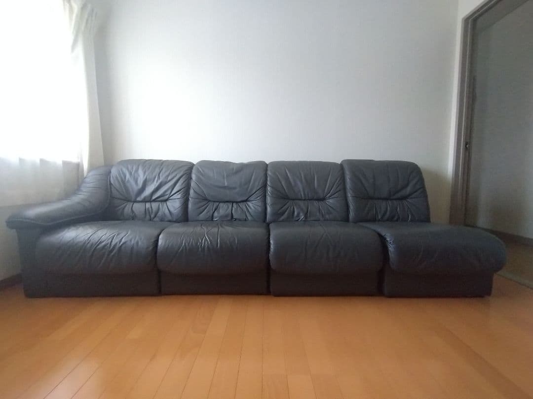 ☆送料無料☆　レザーソファ ダークグレー 4人掛け