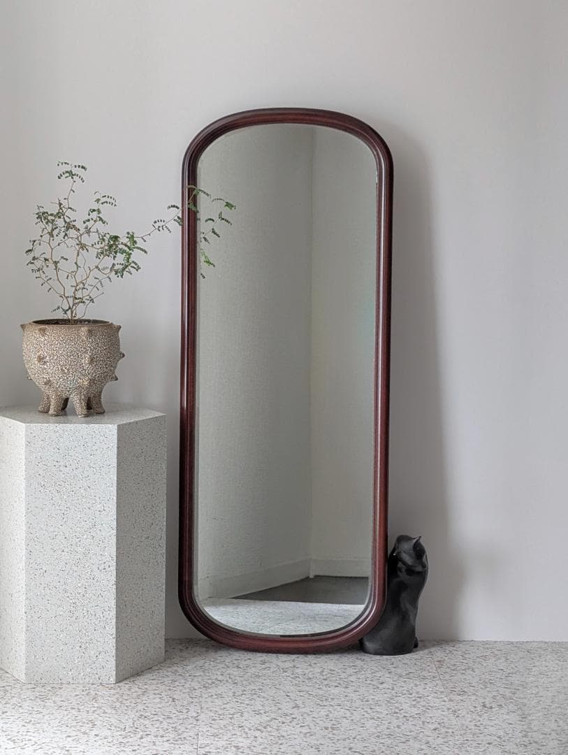 ビンテージ ラウンド ウッドフレーム ウォールミラー 壁掛鏡 北欧 美品 大きめ