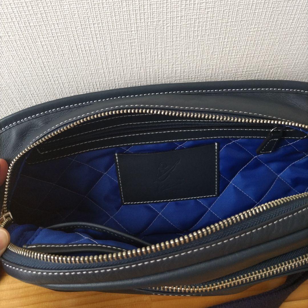 キタムラネイビー合成皮革ボディバッグ