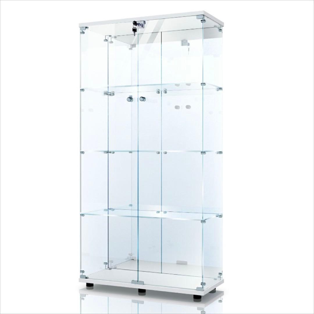 ショーケース ガラスケース 背面ミラー付 4段両扉タイプ(鍵付き)高さ164cm