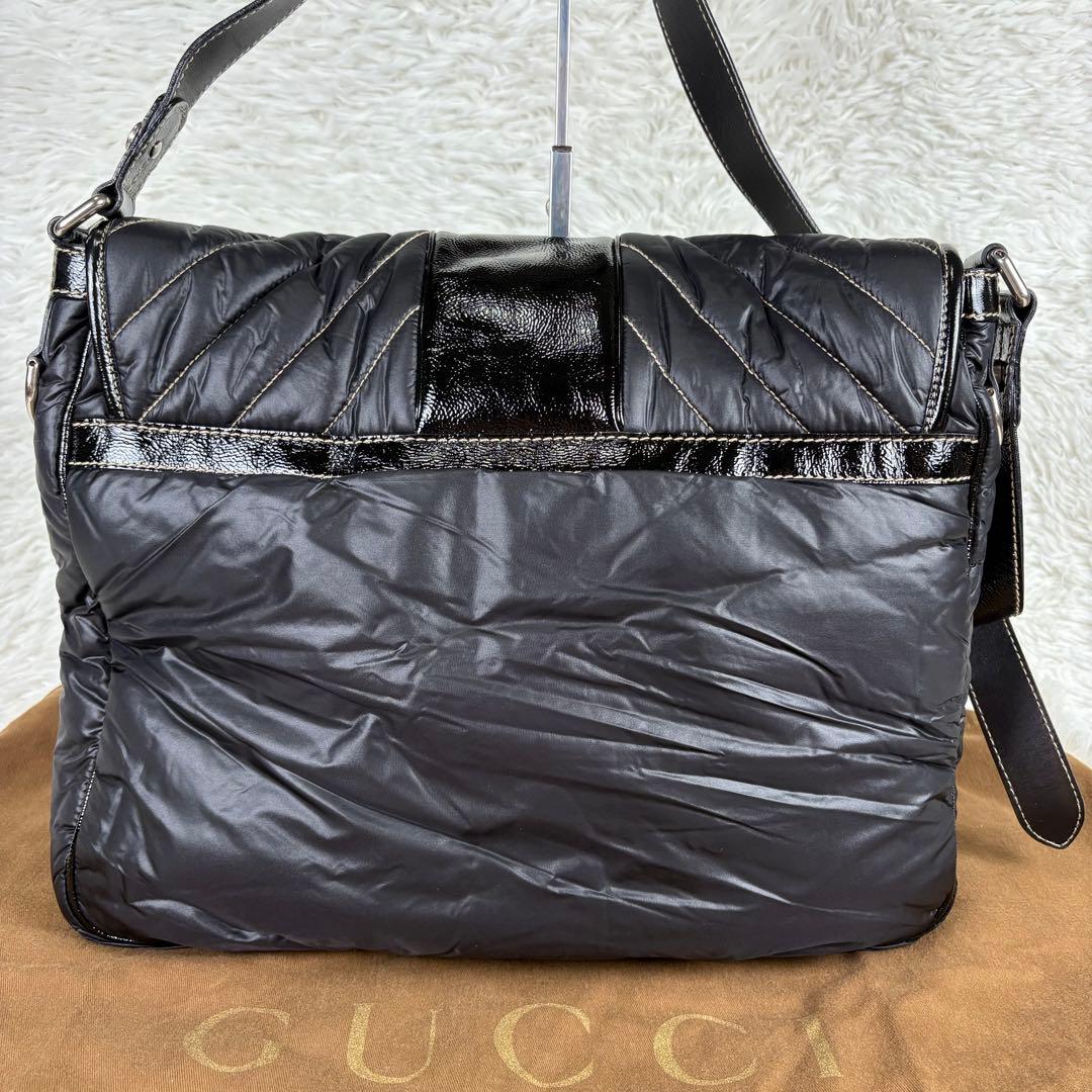 未使用級 現行モデル グッチ メッセンジャーバッグ ブラック ナイロン レザー