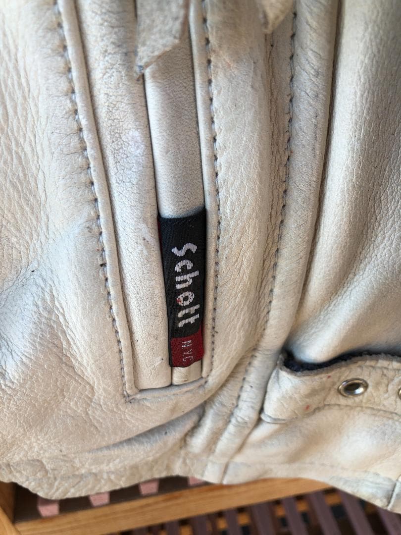 Schott シングルライダースレザージャケット アイボリー/L