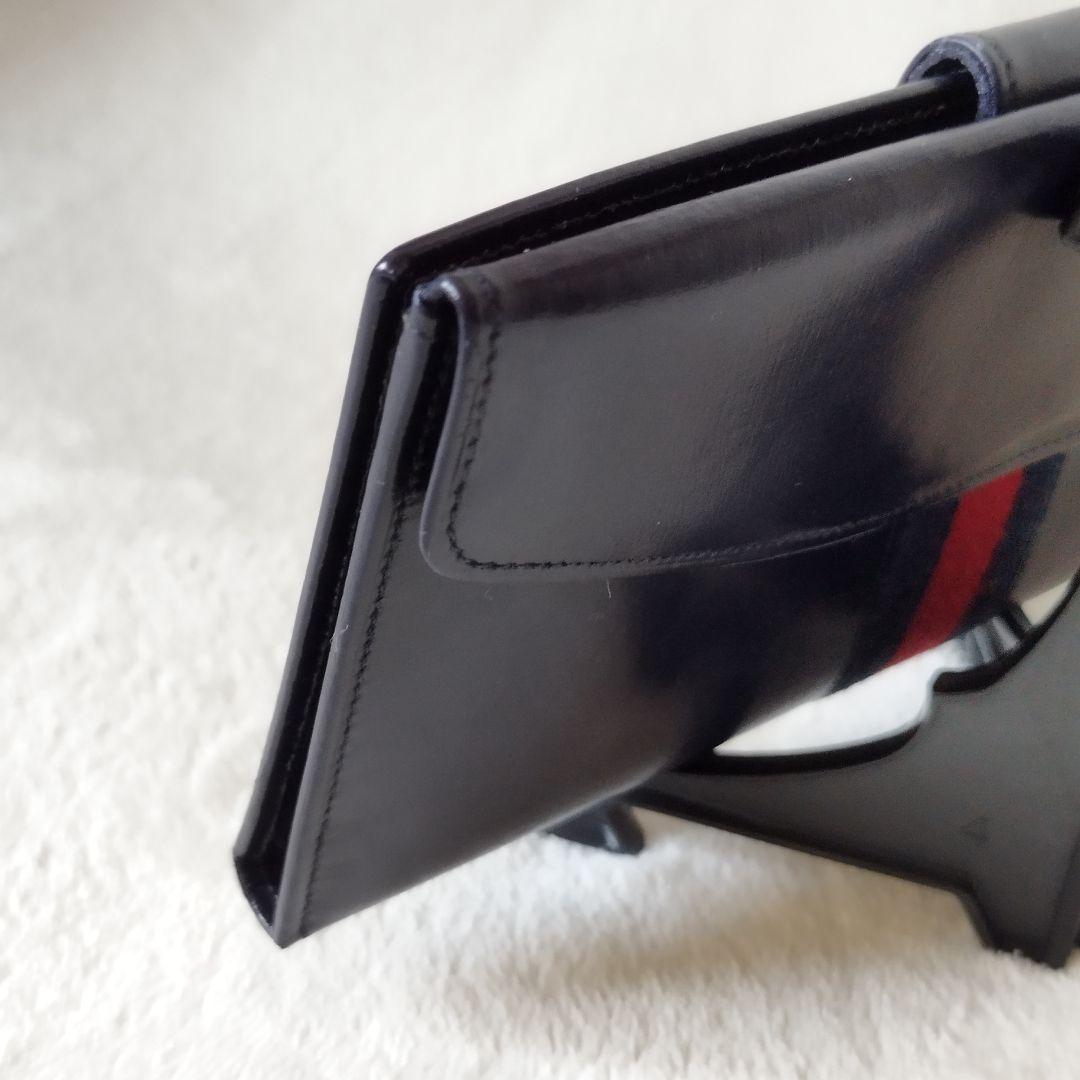 【希少/美品】オールドグッチ 長財布 シェリーライン ネイビー レザー GG