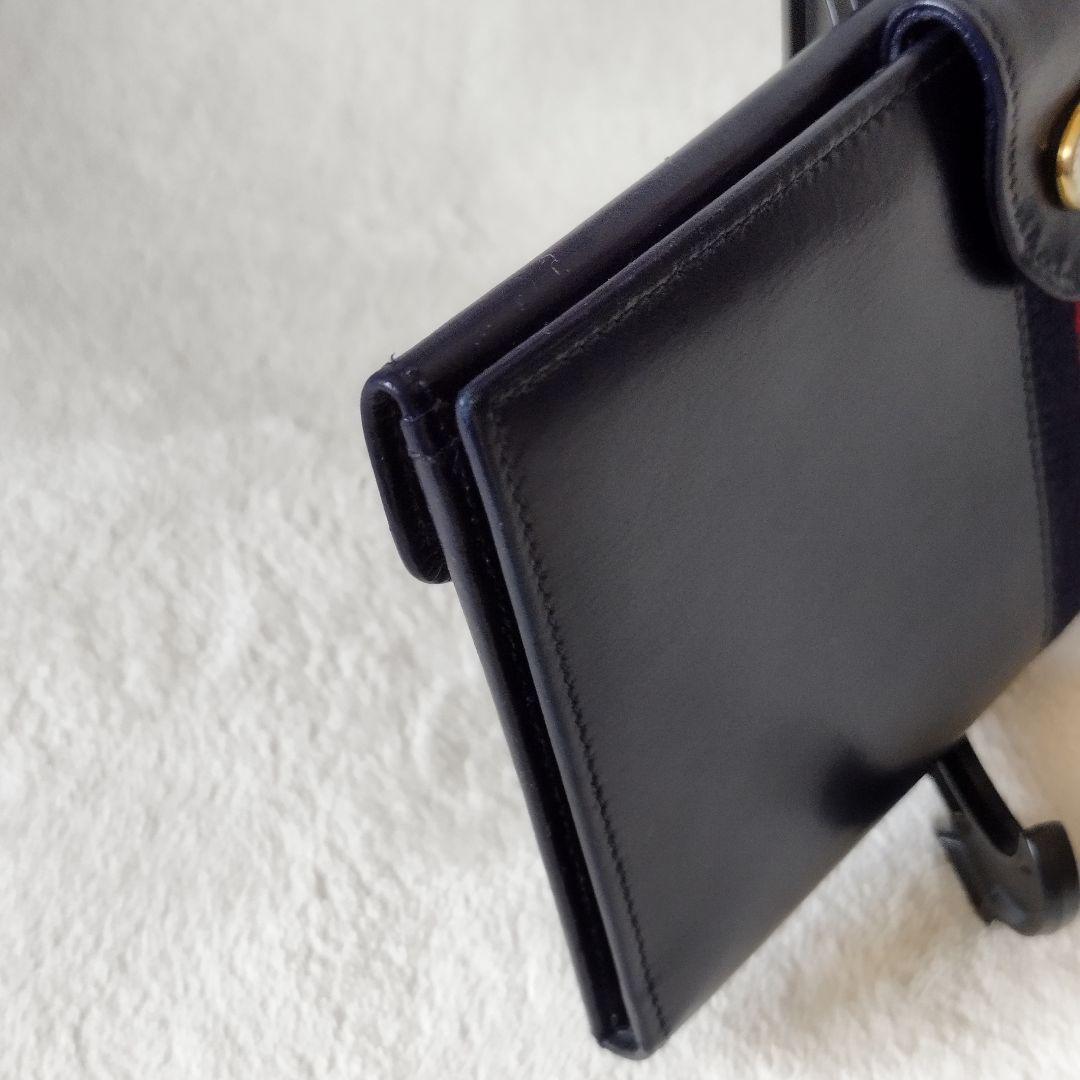 【希少/美品】オールドグッチ 長財布 シェリーライン ネイビー レザー GG