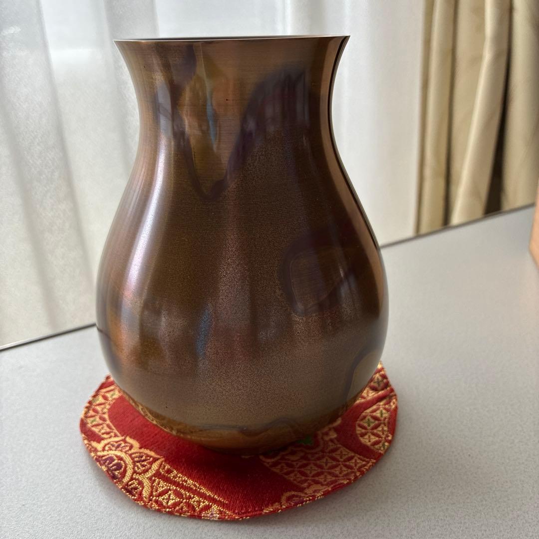 黄銅製 曲線花器 茶色 木箱付き