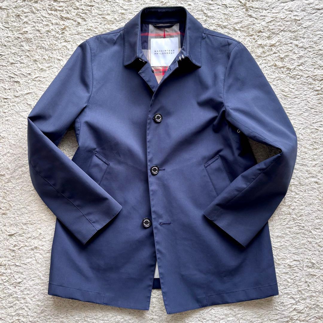 マッキントッシュフィロソフィー ステンカラーコート ゴム引き ネイビー 40