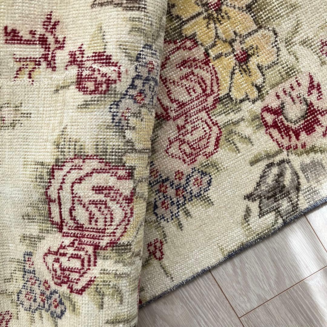 3m超レッドローズ77.5×322くすみイエローランナー　トルコヴィンテージラグ