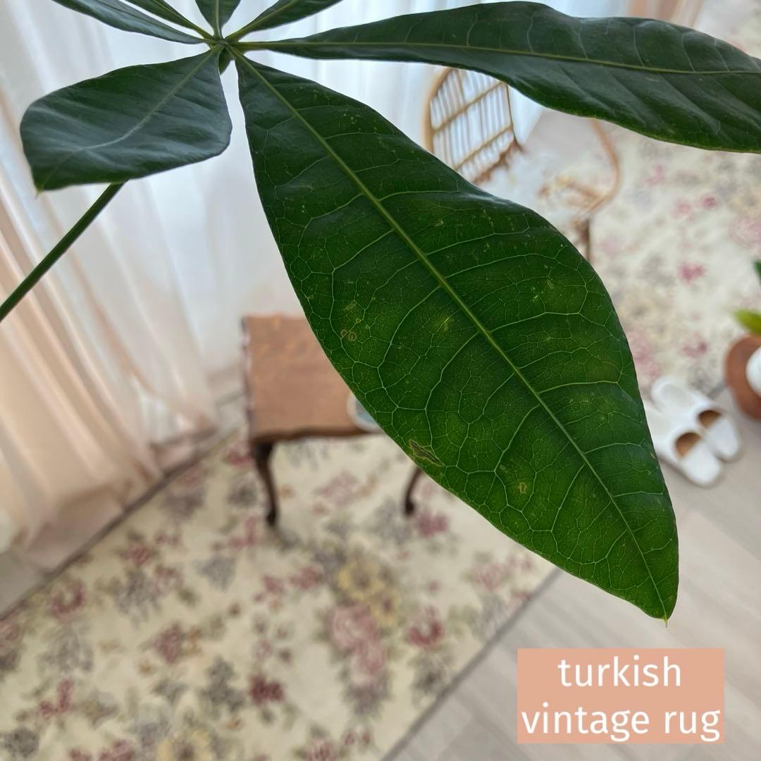 3m超レッドローズ77.5×322くすみイエローランナー　トルコヴィンテージラグ