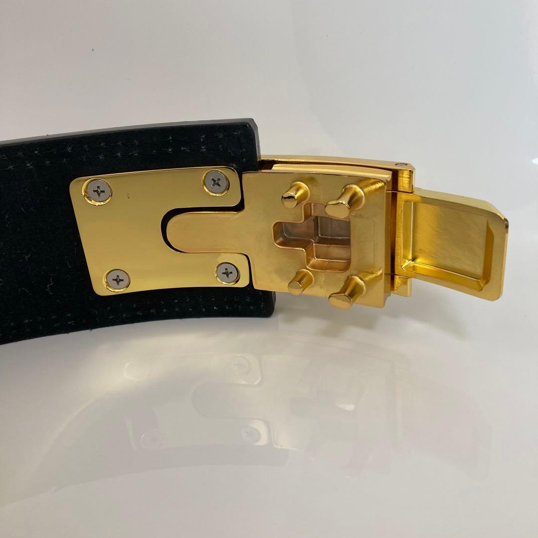 パワーベルト レバーアクション ワンタッチ可変式 M ブラウン×ゴールド 本革