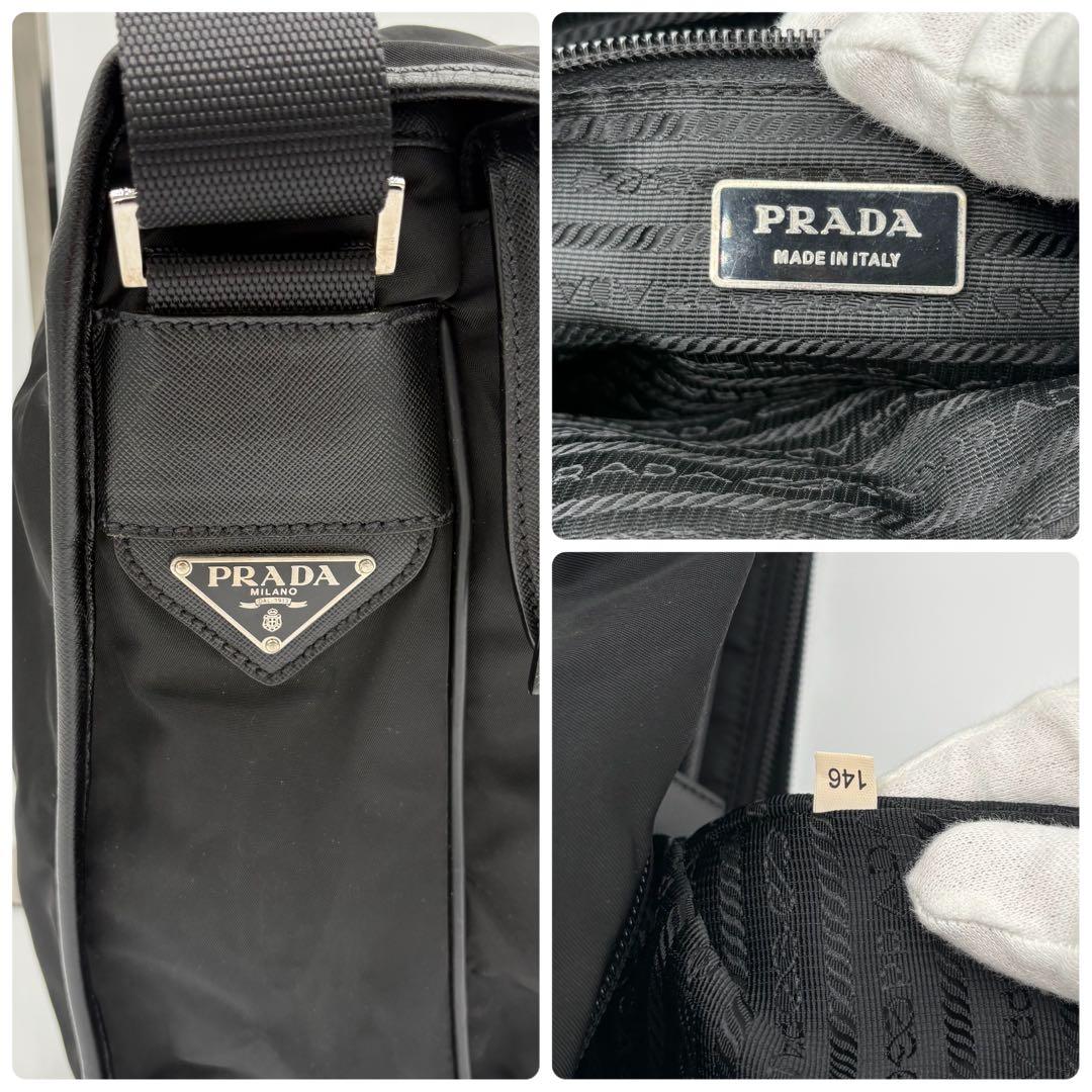 美品✨プラダ メッセンジャーバッグ ギャランティ　サフィアーノ 三角ロゴ 大容量