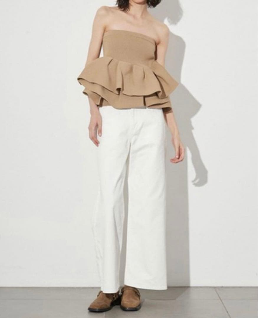 styling/ラッフルニットベアトップ　ベージュ