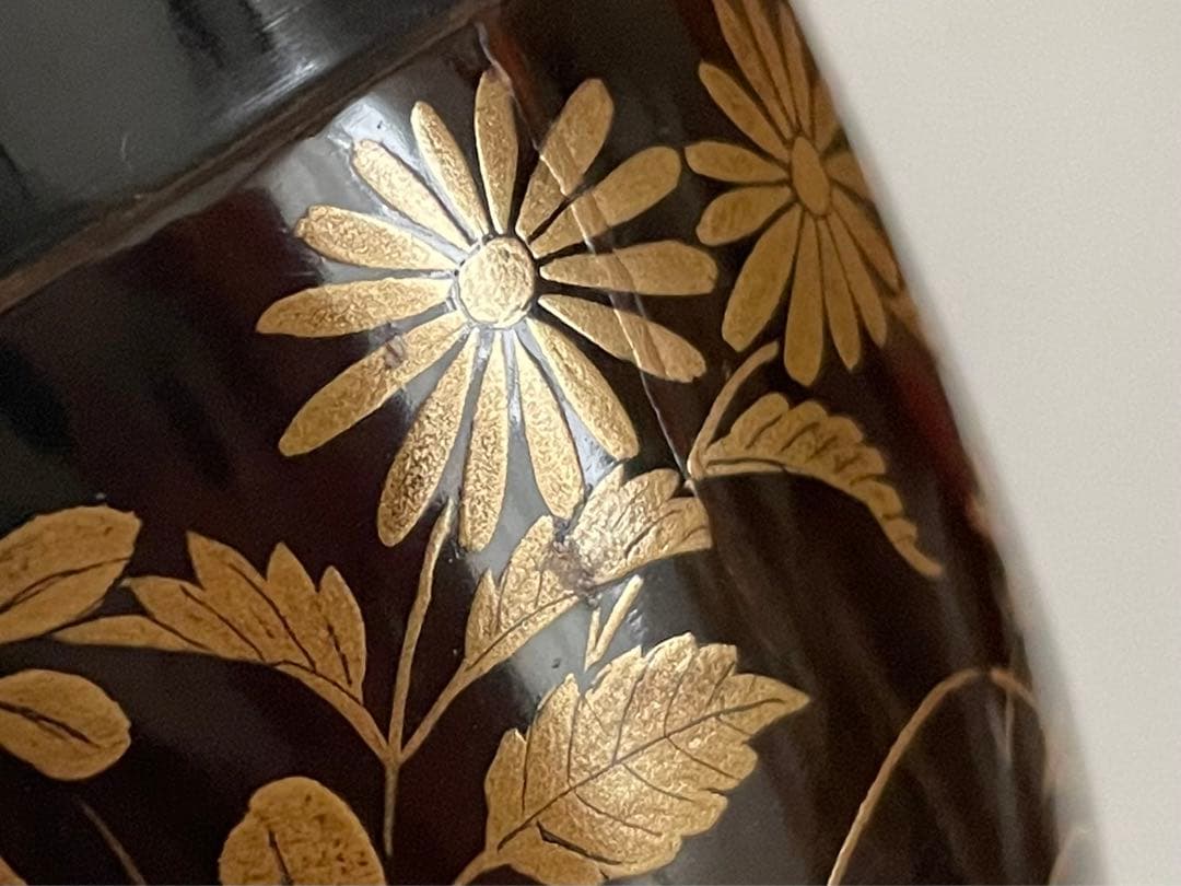 骨董　アンティーク　蒔絵　菊　萩　花文様　棗　箱なし　古蒔絵　時代蒔絵　秋草