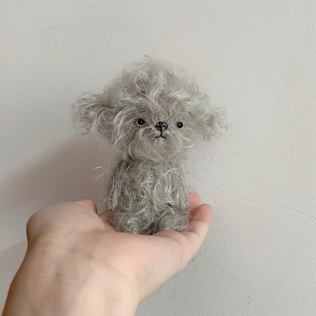 灰色のモコモコちゃん 犬 アーティストベア 海外作家様 ハンドメイド テディベア