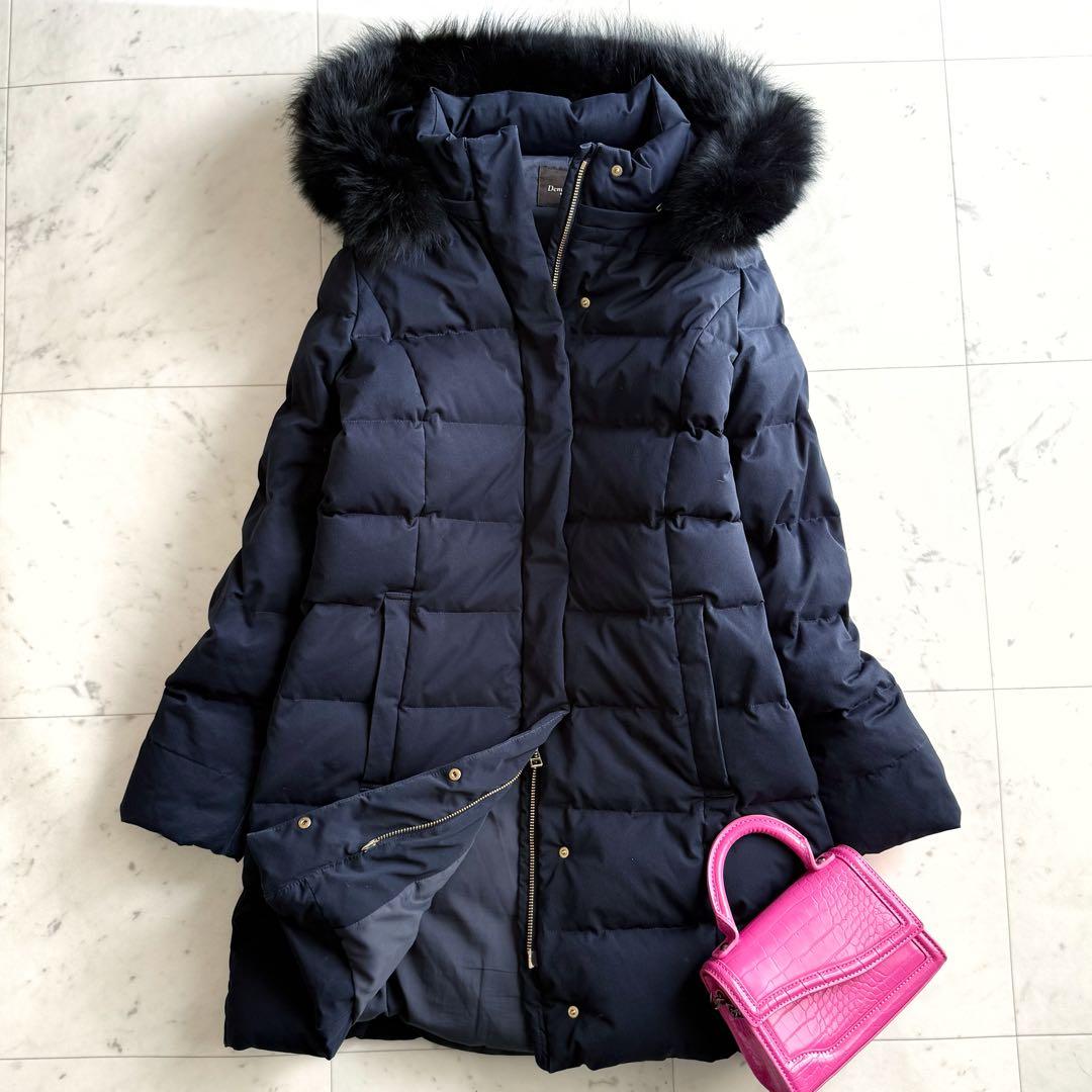 美品 デミルクスビームス フォックスファー　ロングダウンコート◆ネイビー