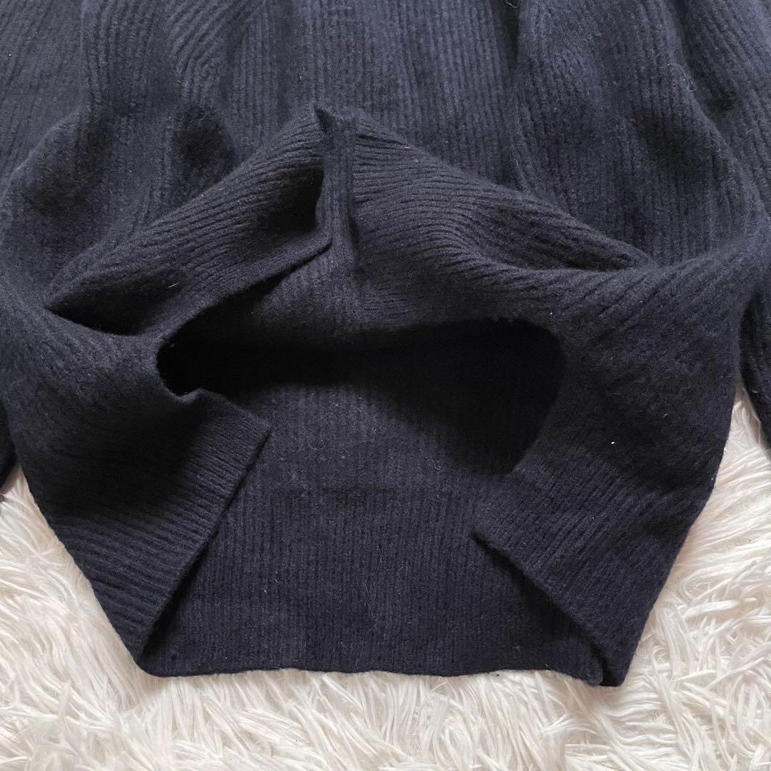 美品✨Drawer 現行 9Gアゼロングスリーブクルーニット ウールカシミヤ 紺
