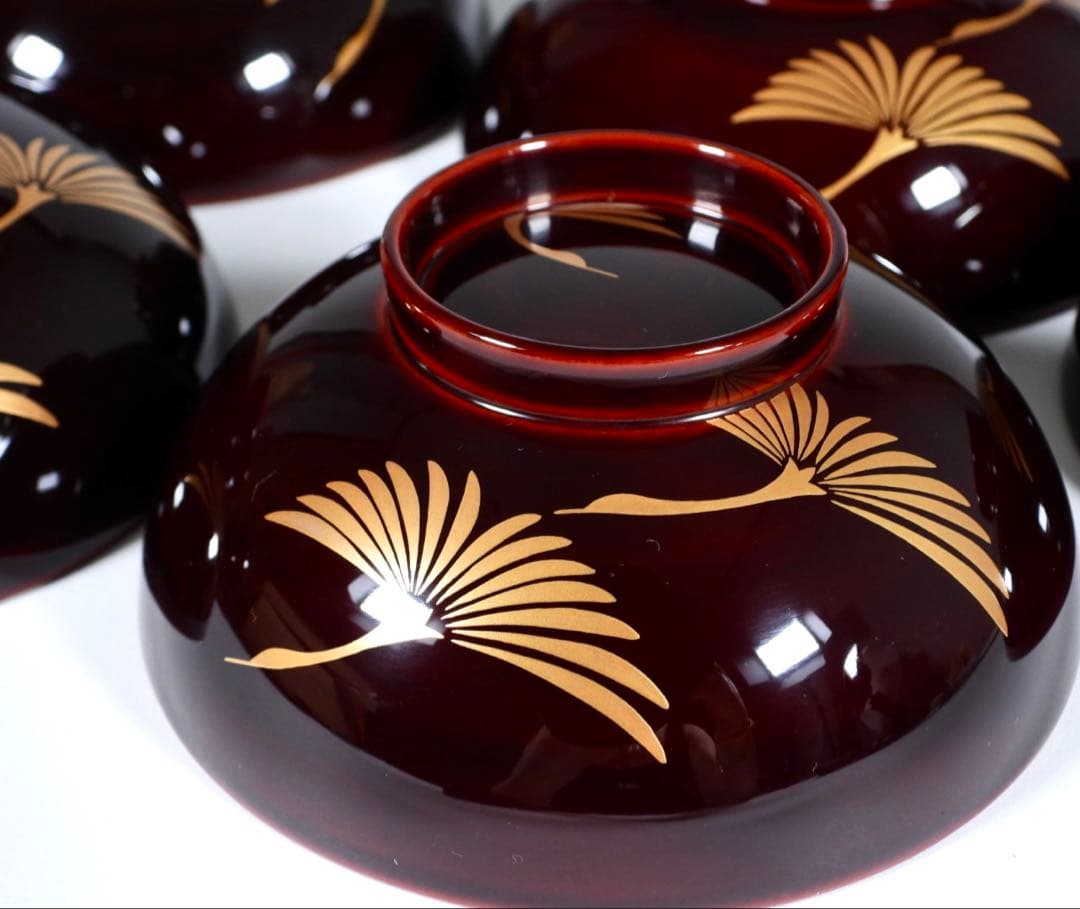 【らいおん】塗師 哲舟 蒔絵師 光峯 輪島屋本店造 輪島塗吸物椀 五客共箱