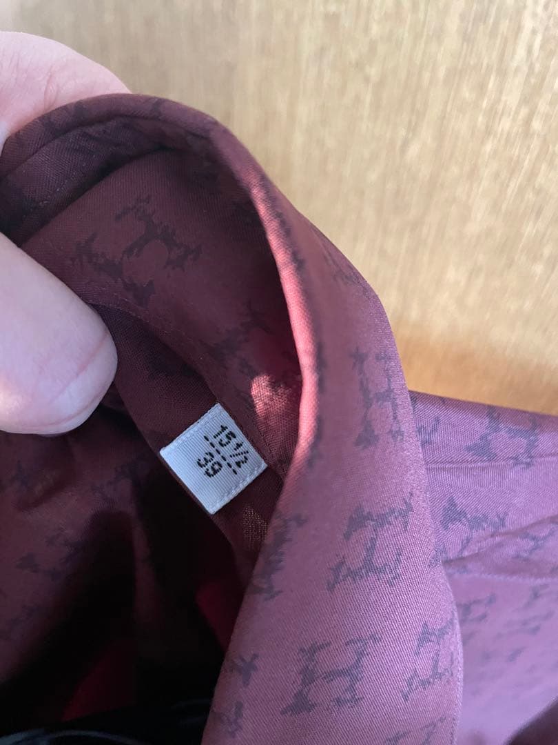 エルメス H柄 総柄 長袖シャツ ボルドー系 メンズ