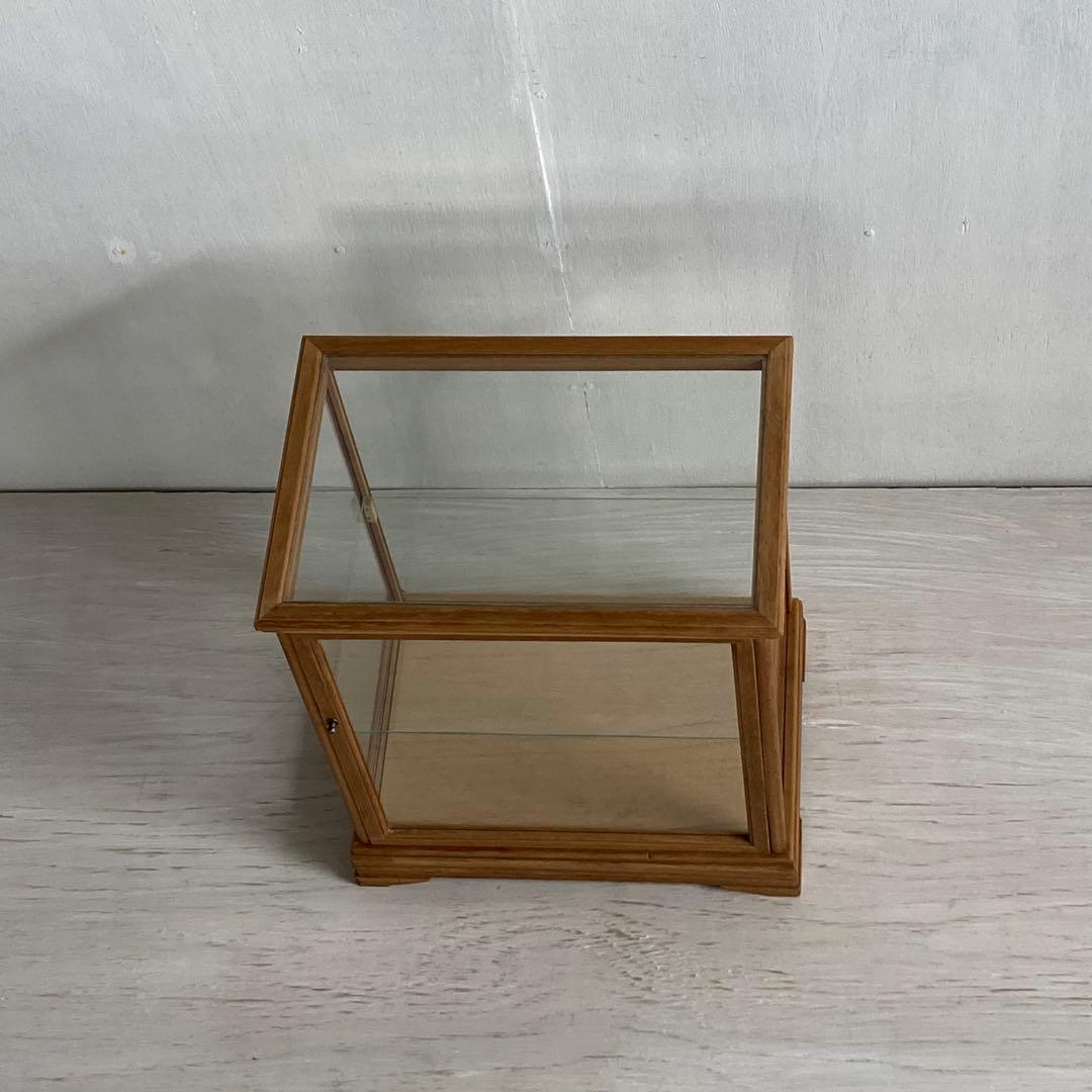 g300 古い木製 ガラスケース 2段 卓上 ショーケース 展示ケース 小物入れ