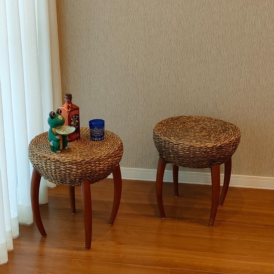 アジアン家具　スツール　ローテーブル　ラウンド　2台セット