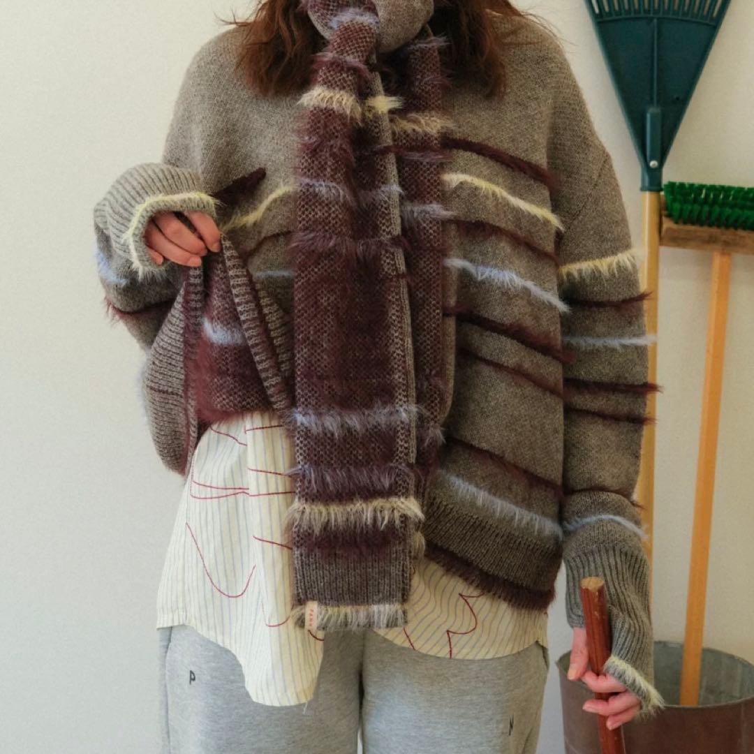 フレットボーダーニットPO/ ブラウンブルーライン