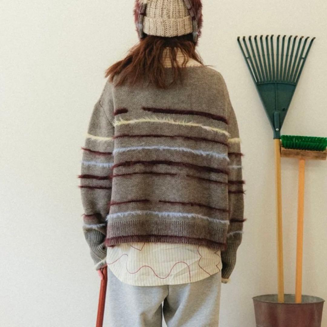 フレットボーダーニットPO/ ブラウンブルーライン