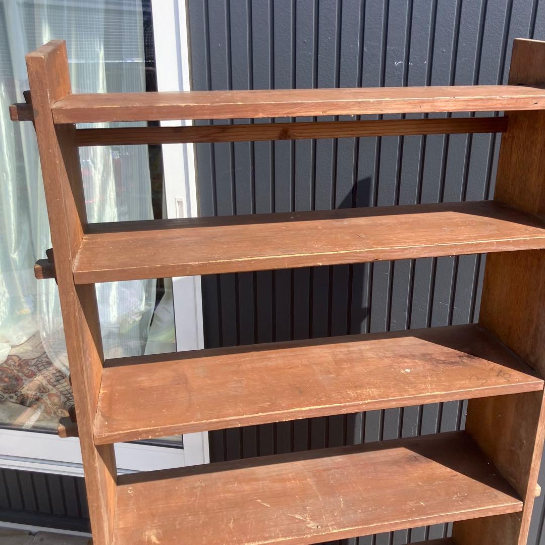 昭和レトロ ミッドセンチュリー くさび型 楔棚 6段木製オープンラック 飾り棚