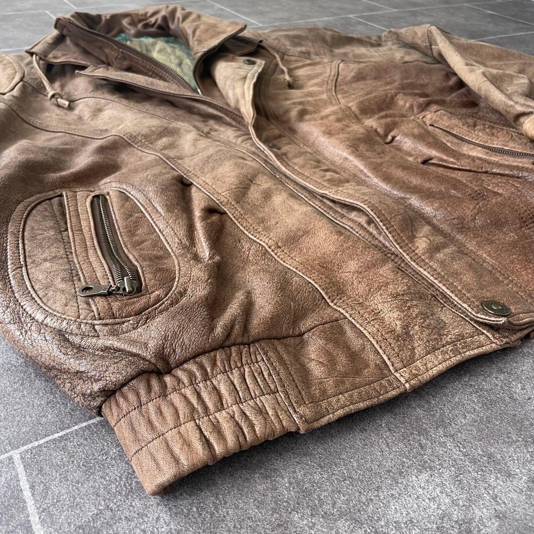 80s ヴィンテージ 本革 ダブルカラーレザージャケット ブラウン 52