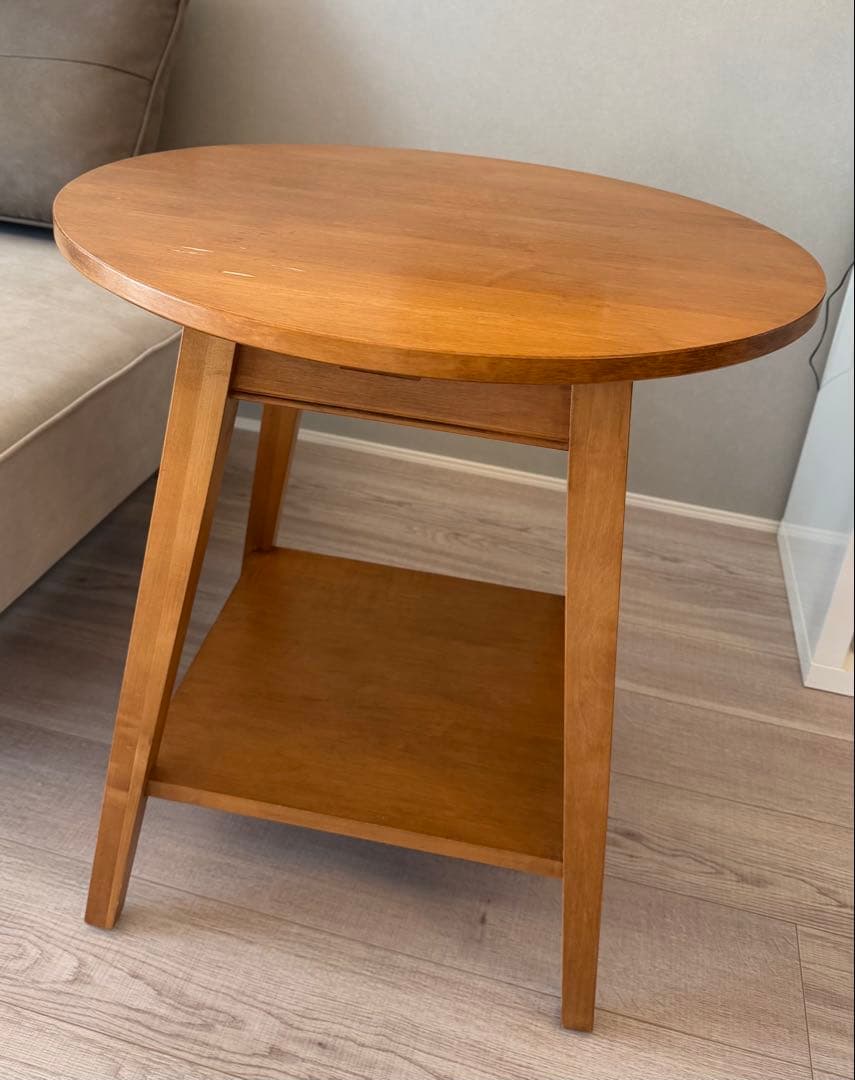木製円形サイドテーブル