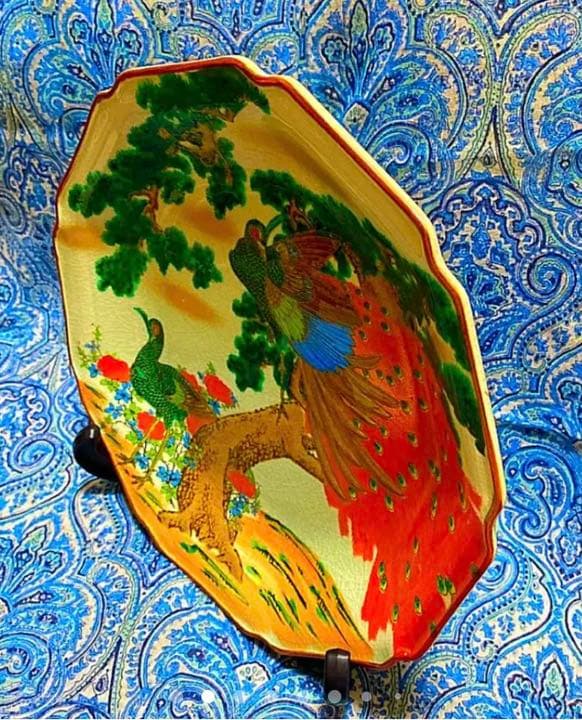 金運爆上げ　秘蔵品出品　幸運呼ぶ30cm本物伊万里焼き大皿　双孔雀と松の図