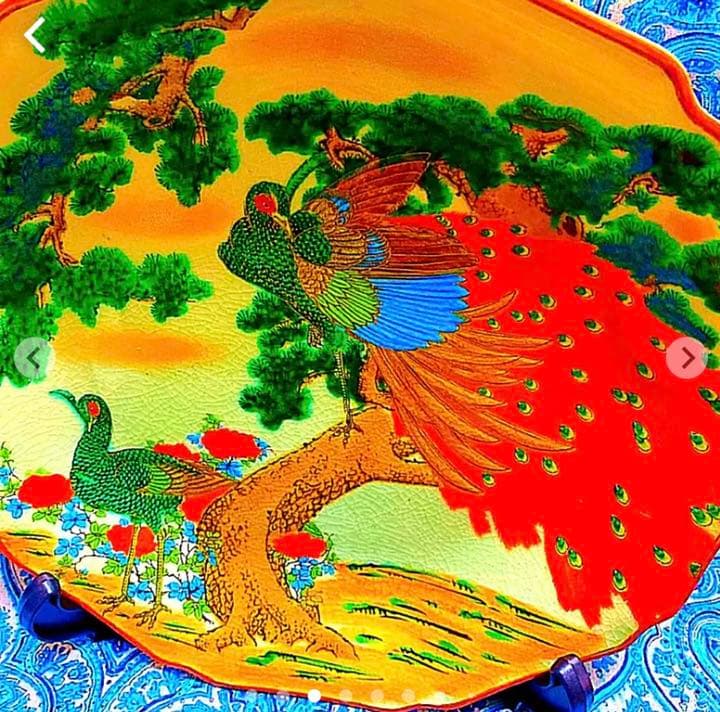 金運爆上げ　秘蔵品出品　幸運呼ぶ30cm本物伊万里焼き大皿　双孔雀と松の図