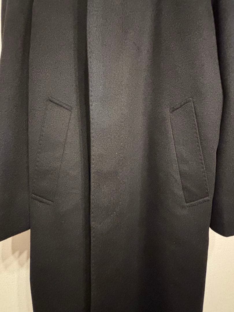 しつけ糸付き カシミヤ100% 黒 ロング 比翼 ミニマル バルマカーン L