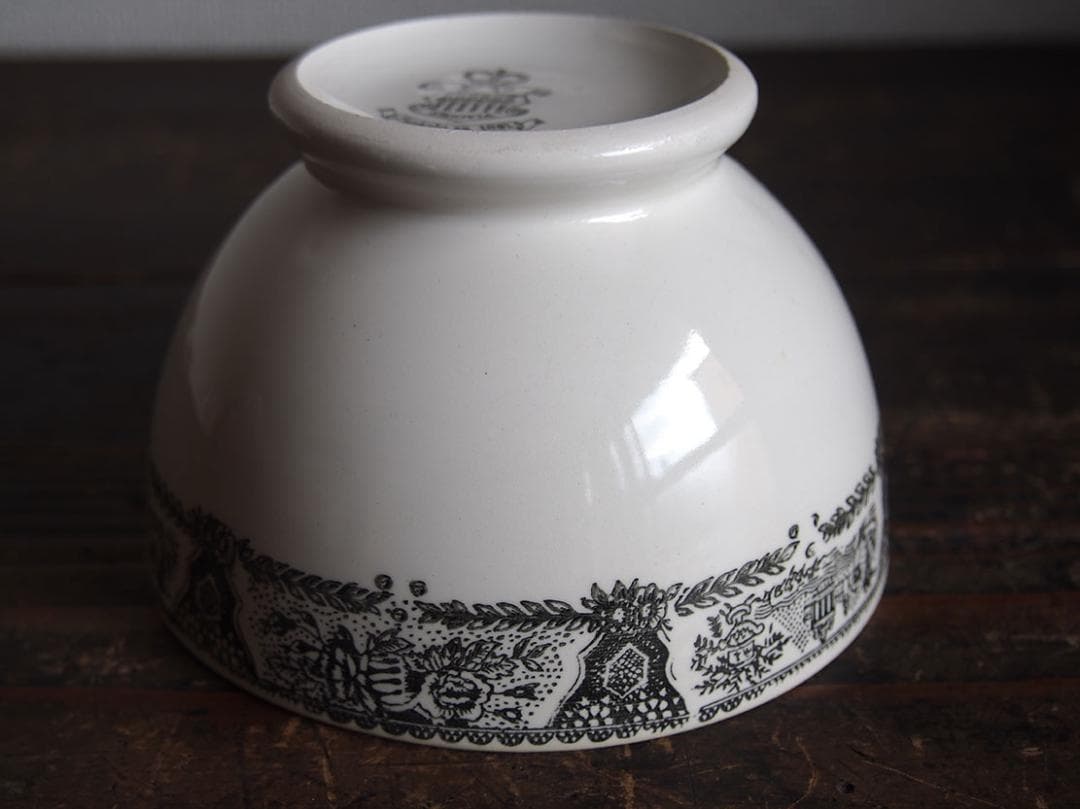 ヴィクトリアン様式 グリザイユ カフェオレボウル スペイン古陶 南欧/K339