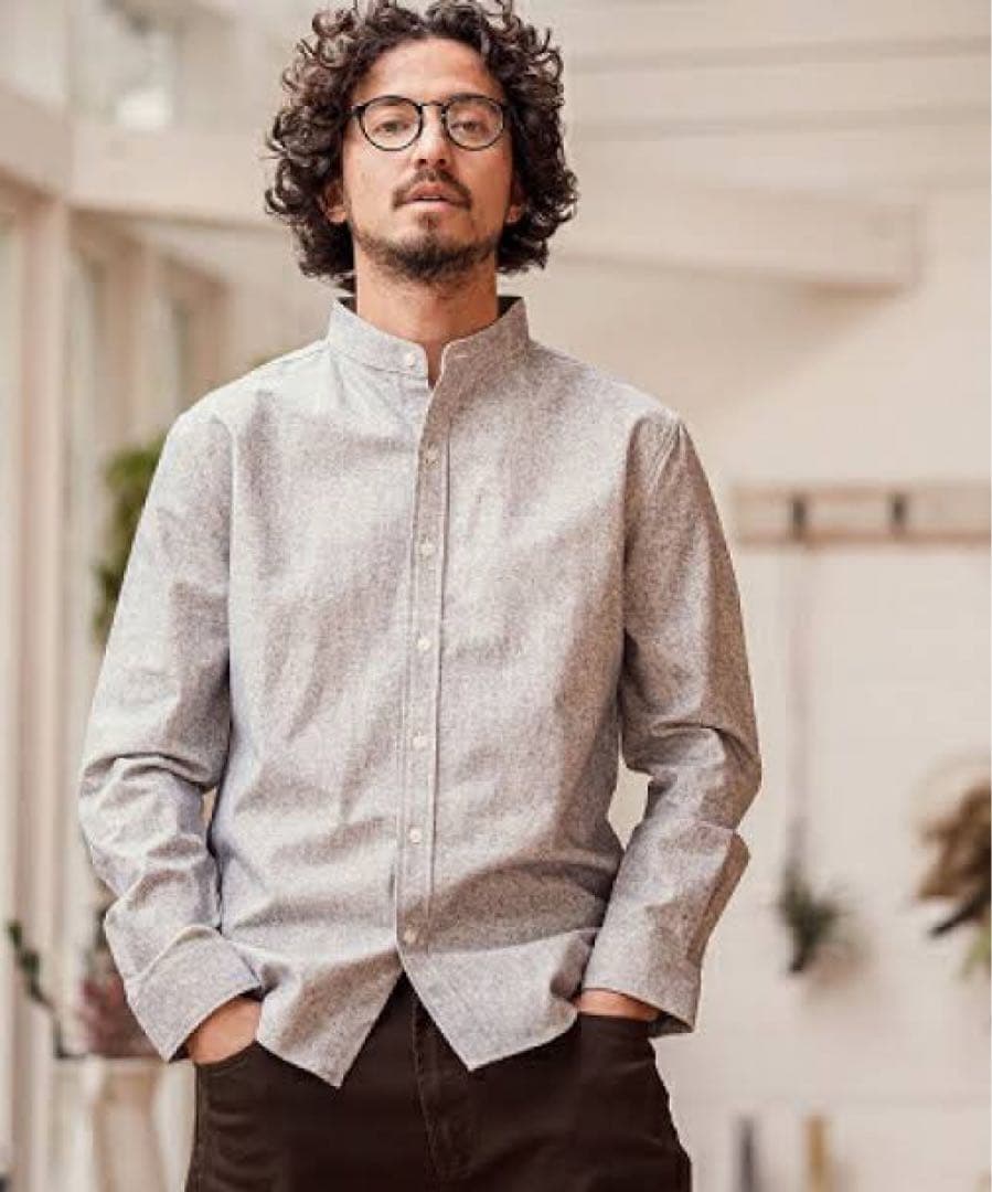 【CAMBIO】コットンリネンバンドカラーシャツ　スキッパーシャツMサイズ