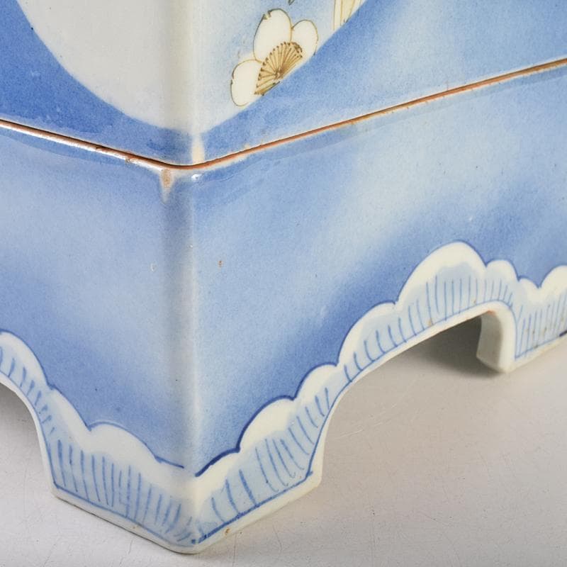 瀬戸焼　古瀬戸　染付　松竹梅文　四方四段重鉢　重箱　時代箱付　D　R9468B