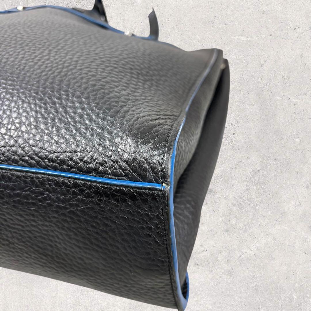 ホーネットフルラ ジョーヴェ レザー トートバッグ ハンドバッグ　黒×青