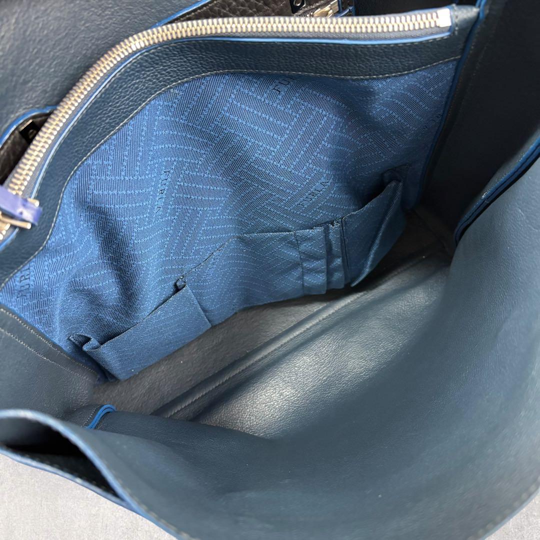 ホーネットフルラ ジョーヴェ レザー トートバッグ ハンドバッグ　黒×青