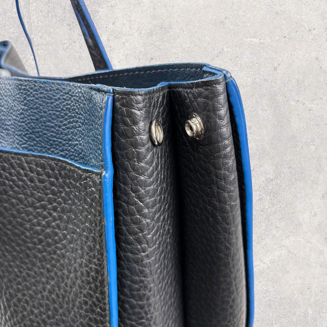 ホーネットフルラ ジョーヴェ レザー トートバッグ ハンドバッグ　黒×青