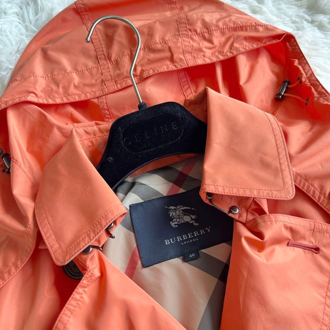 極美品　バーバリー　撥水加工　オレンジ　多機能ハーフコート　ベルト　フード
